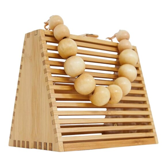 Asos Design Triangular Natural Bamboo Beaded Handled Bag Crossbody - Picture 6 of 11